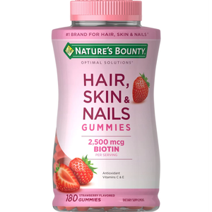 Nature's Bounty Hair, Skin and Nails Strawberry Gummies, 2500mcg Biotin, 180 Ct.