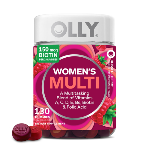 OLLY Women's Multivitamin Gummy, Vitamins A, D, C, E, Biotin, Folic Acid, Berry Flavor, 130 Ct